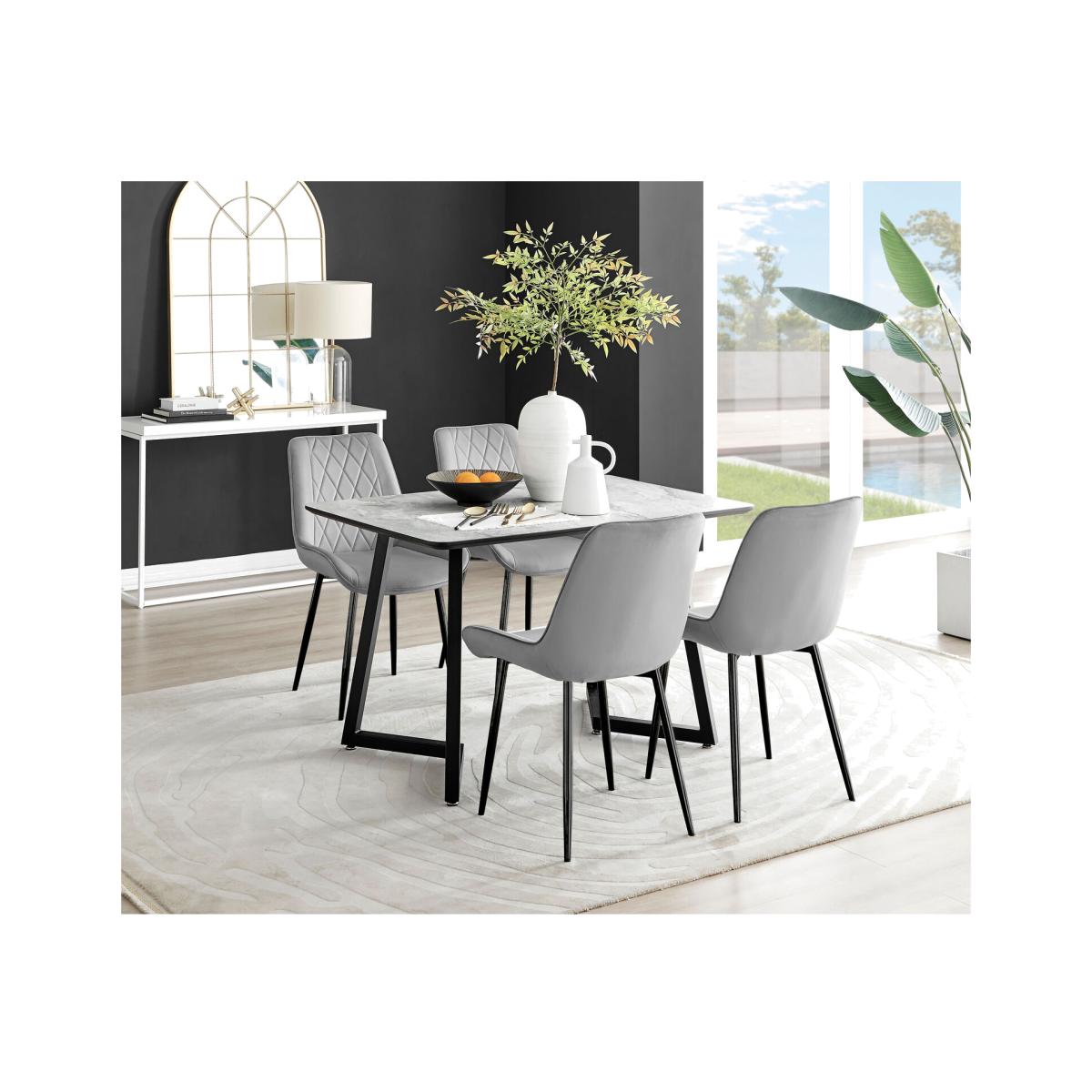 Carson White Marble Effect Dining Table and 4 Pesaro Black Leg Chairs - Grey – image 1
