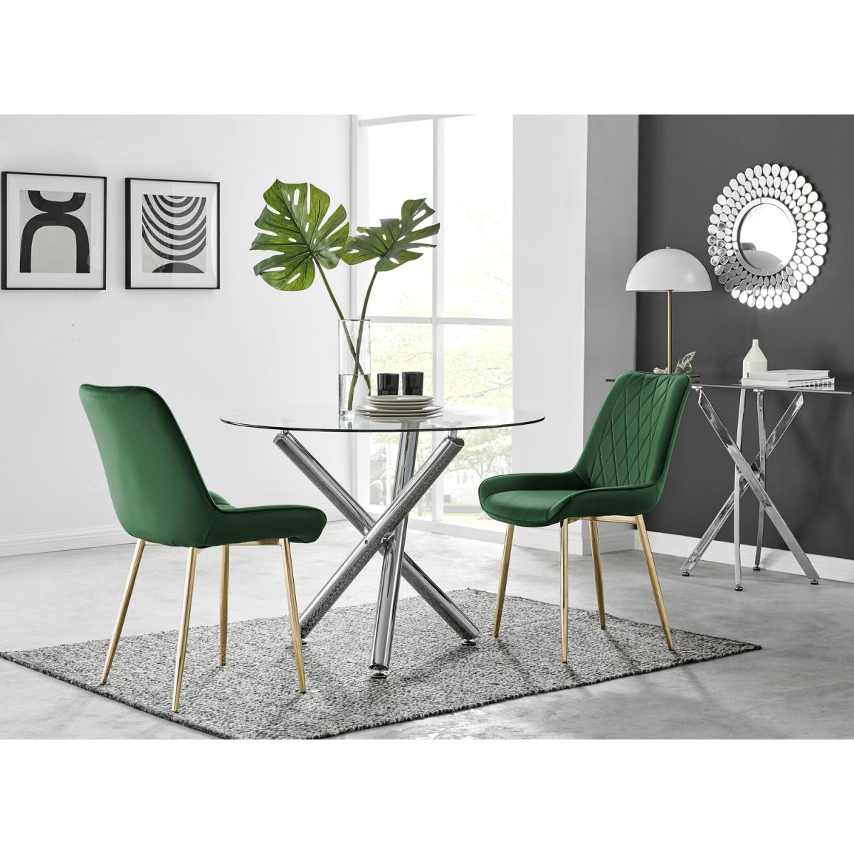 Selina Round Dining Table with Two Pesaro Gold Leg Chairs - Navy – image 16