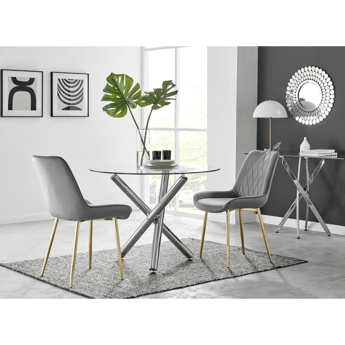 Selina Round Dining Table with Two Pesaro Gold Leg Chairs - Navy – image 23
