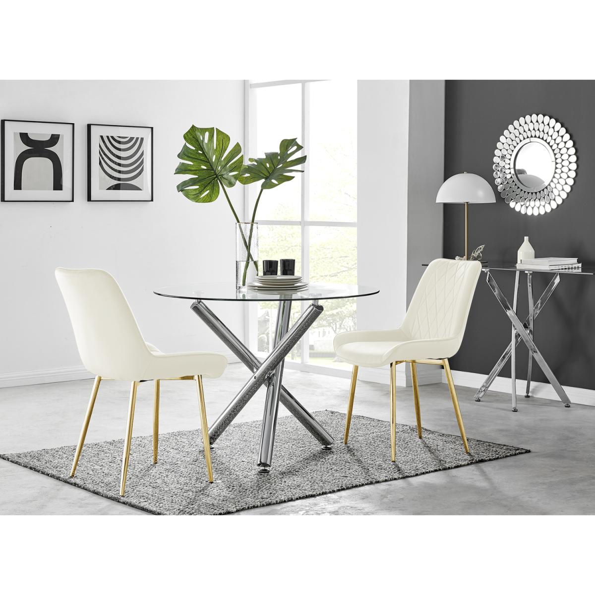 Selina Round Dining Table with Two Pesaro Gold Leg Chairs - Navy – image 37