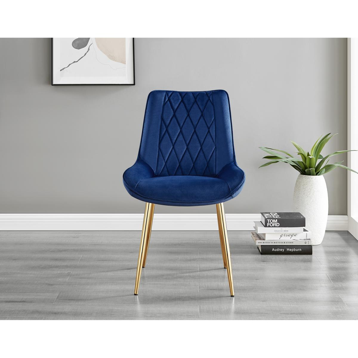 Selina Round Dining Table with Two Pesaro Gold Leg Chairs - Navy – image 39