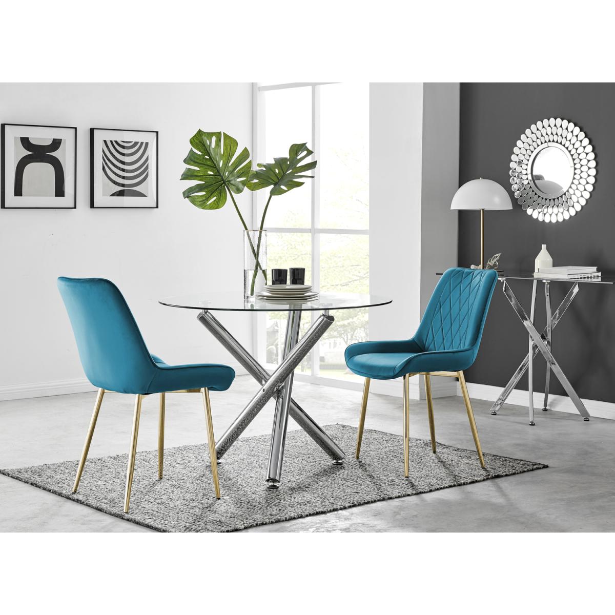 Selina Round Dining Table with Two Pesaro Gold Leg Chairs - Navy – image 10