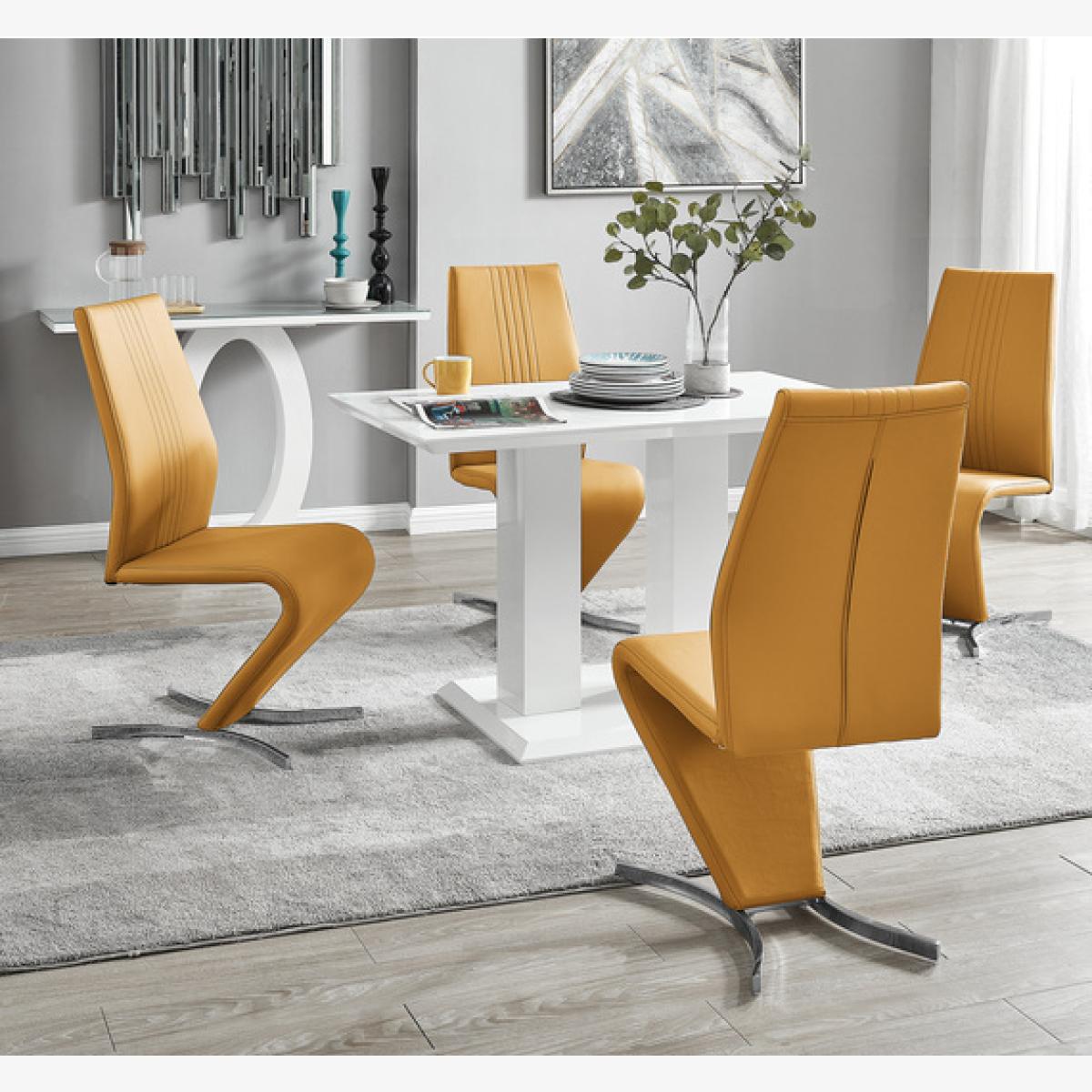 Imperia 4 Modern White High Gloss Dining Table and 4 Willow Chairs Set - Yellow – image 1