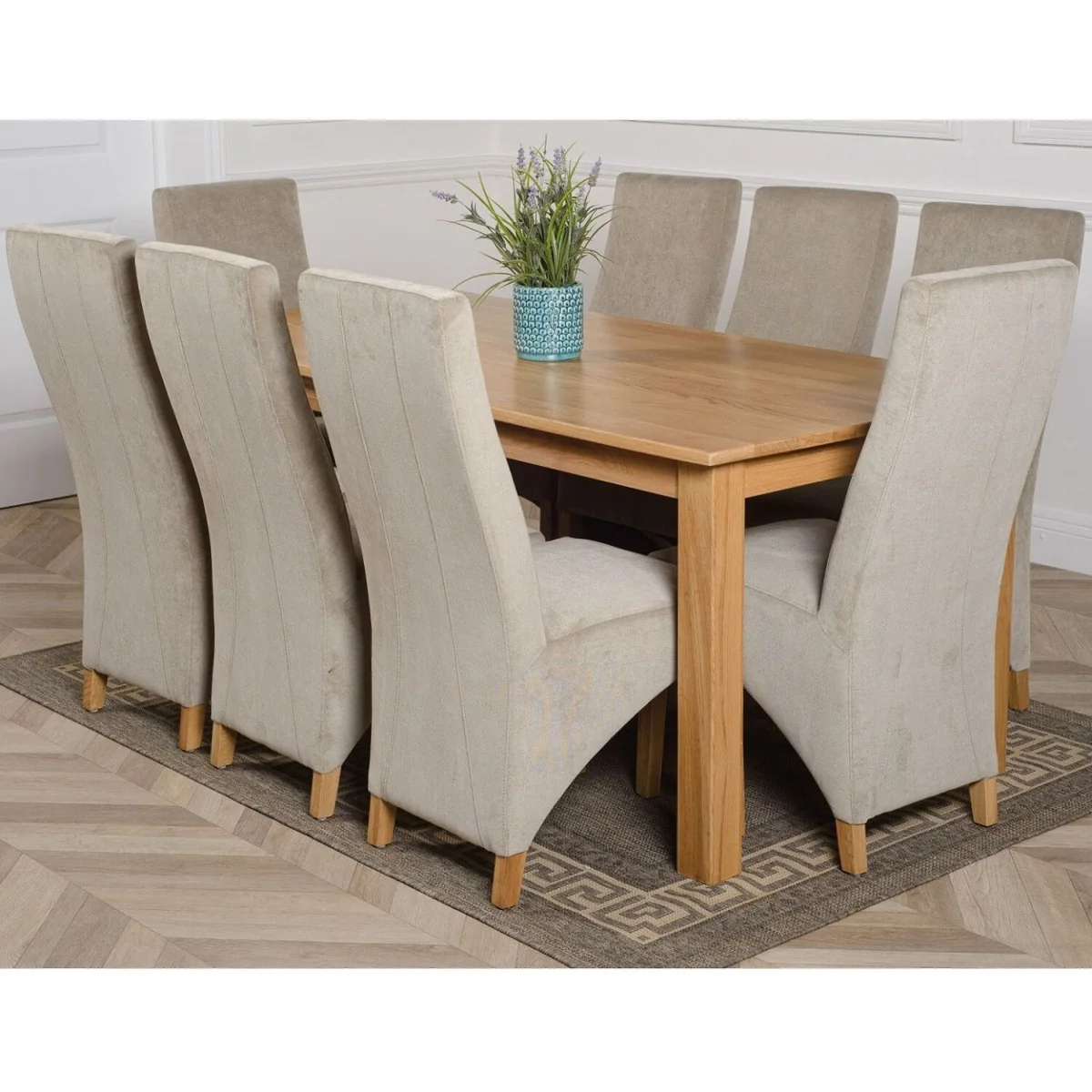 Oslo 180 x 90 cm Large Oak Dining Table and 8 Lola Fabric Chairs - Black – image 12