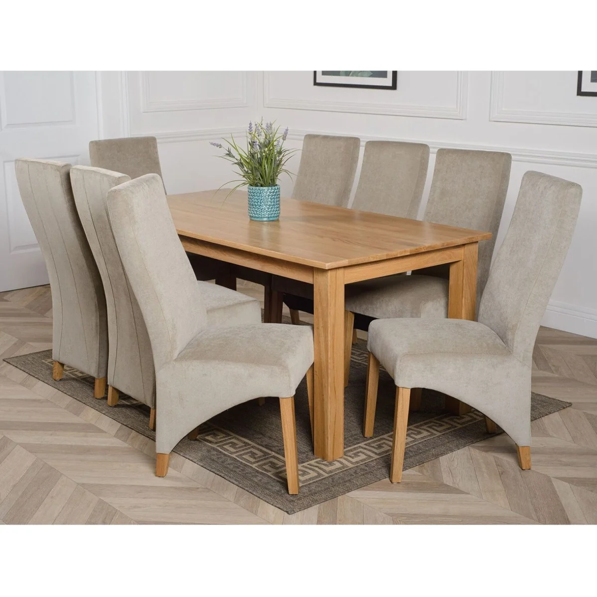 Oslo 180 x 90 cm Large Oak Dining Table and 8 Lola Fabric Chairs - Black – image 14
