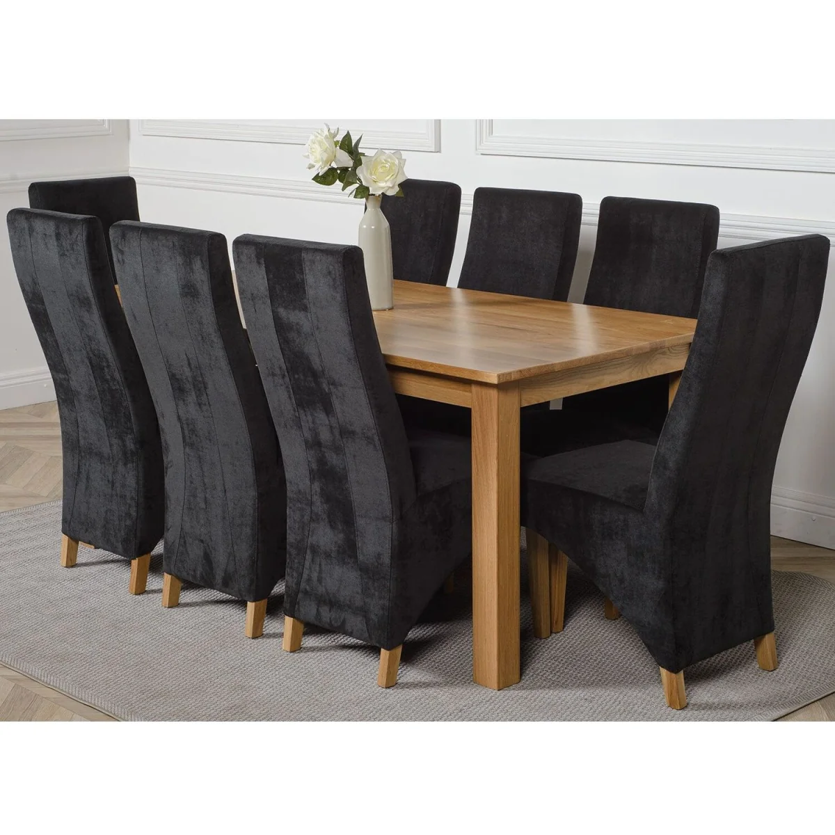 Oslo 180 x 90 cm Large Oak Dining Table and 8 Lola Fabric Chairs - Black – image 19