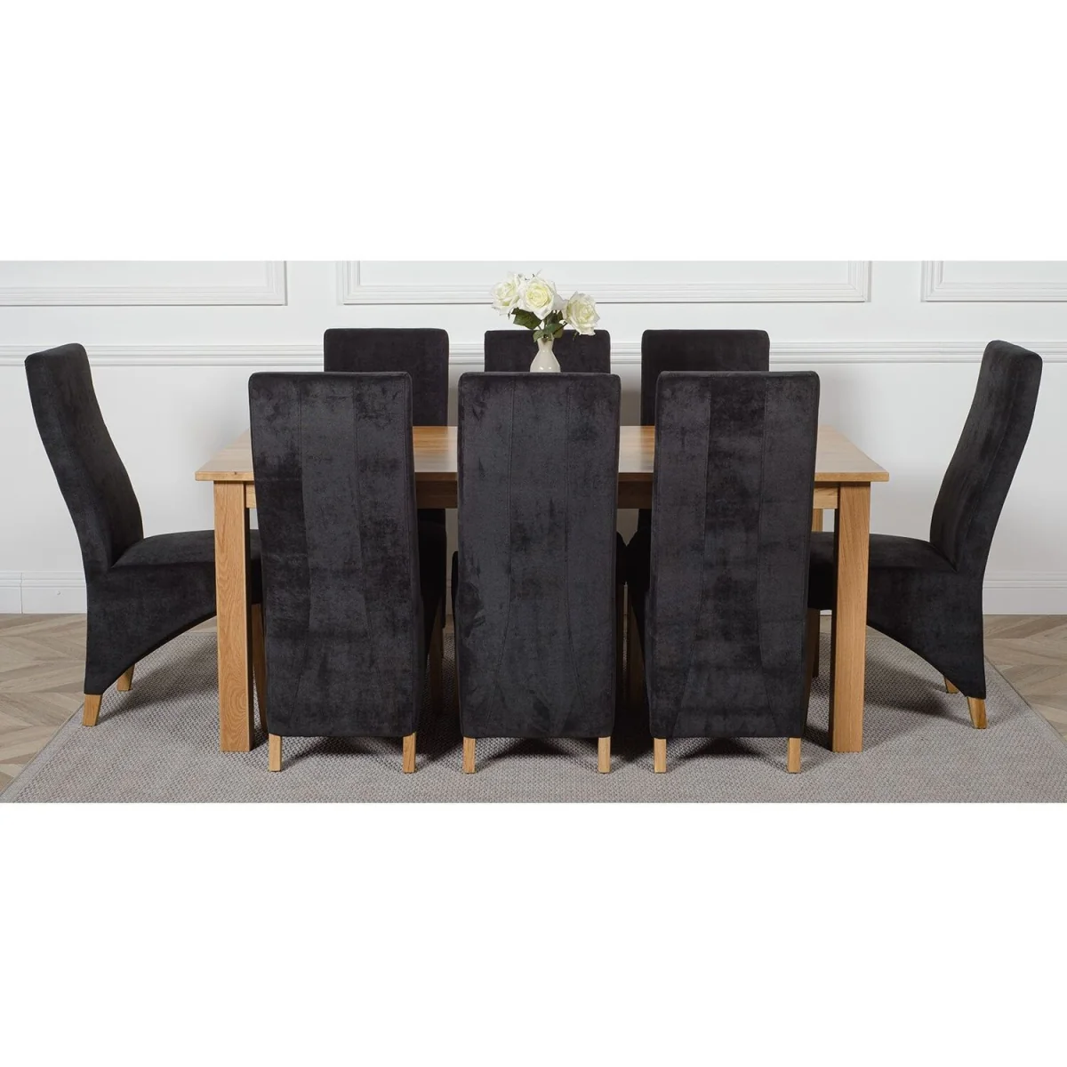 Oslo 180 x 90 cm Large Oak Dining Table and 8 Lola Fabric Chairs - Black – image 20