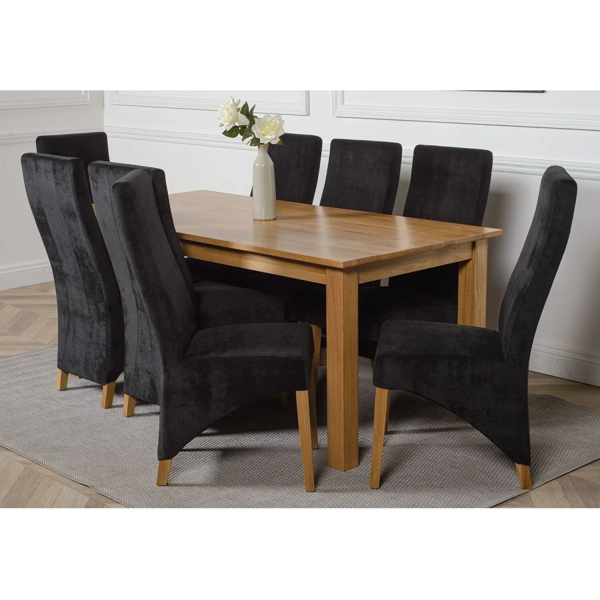Oslo 180 x 90 cm Large Oak Dining Table and 8 Lola Fabric Chairs - Black – image 21