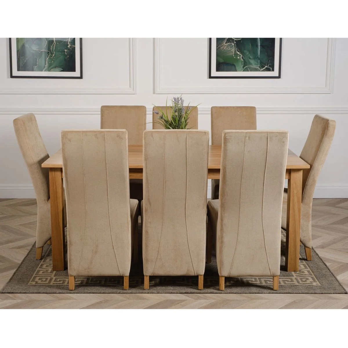 Oslo 180 x 90 cm Large Oak Dining Table and 8 Lola Fabric Chairs - Black – image 22