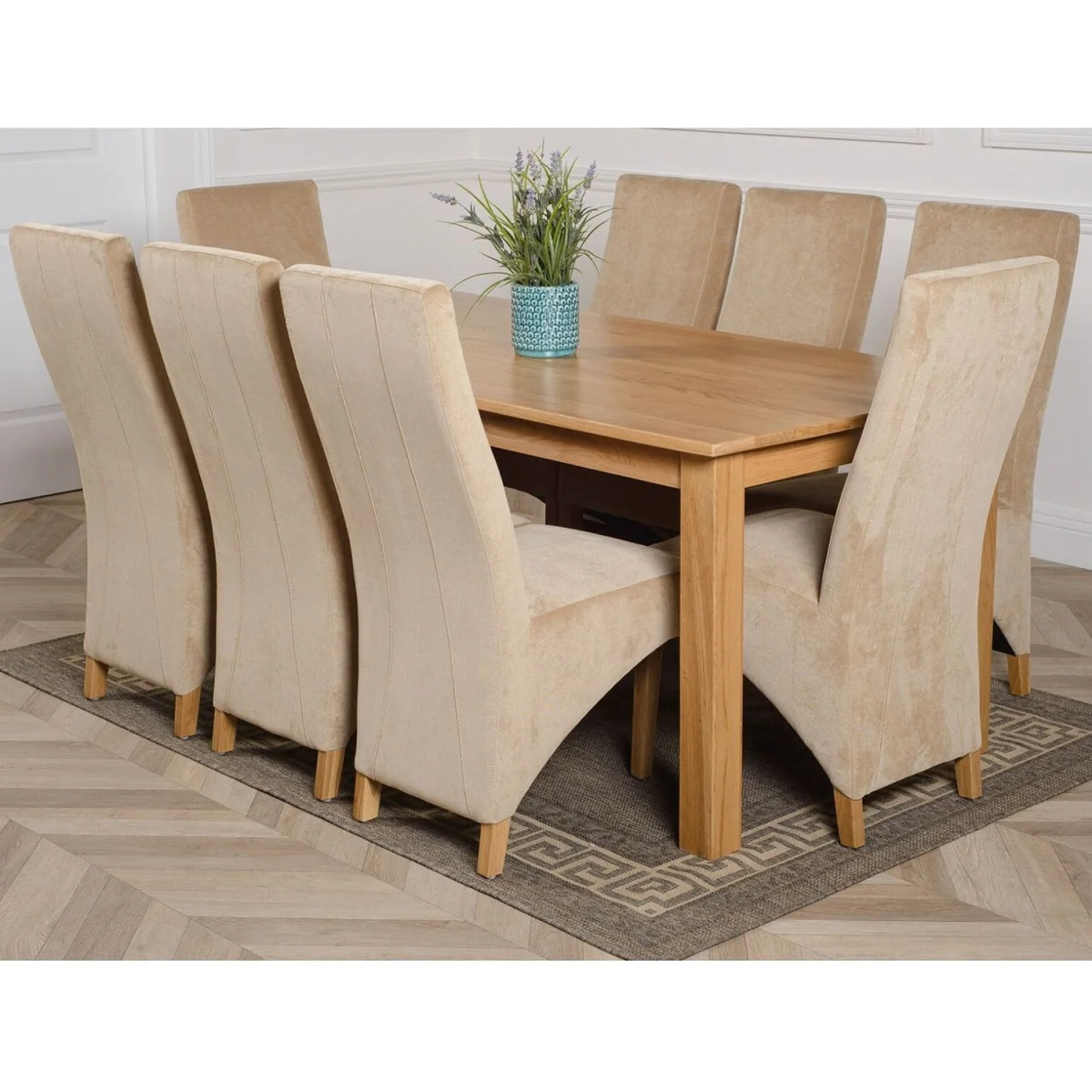 Oslo 180 x 90 cm Large Oak Dining Table and 8 Lola Fabric Chairs - Black – image 27