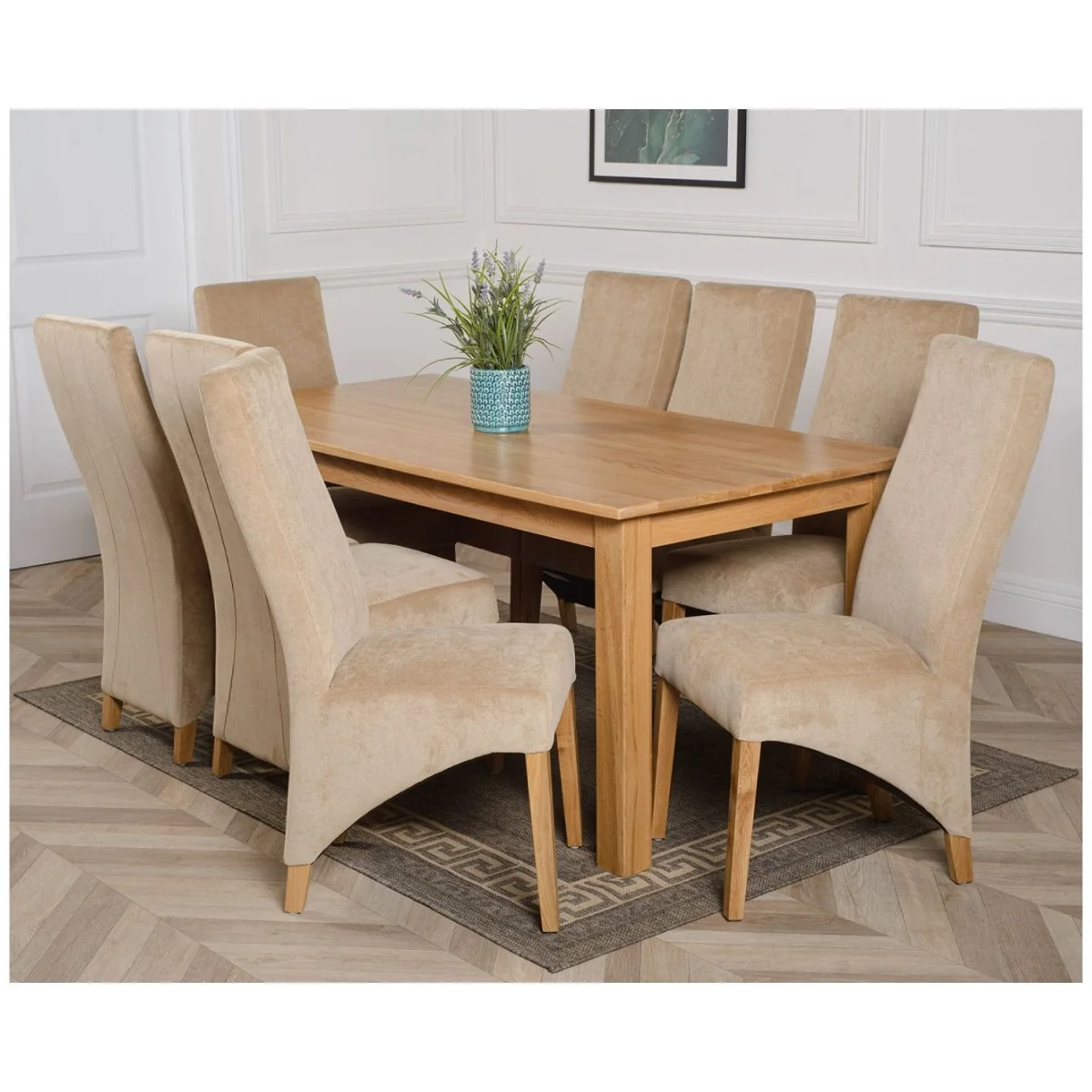 Oslo 180 x 90 cm Large Oak Dining Table and 8 Lola Fabric Chairs - Black – image 28