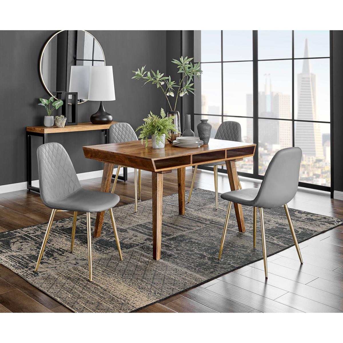 Otto Honey Solid Wood Dining Table and 4 Corona Gold Leg Chairs - Black – image 23