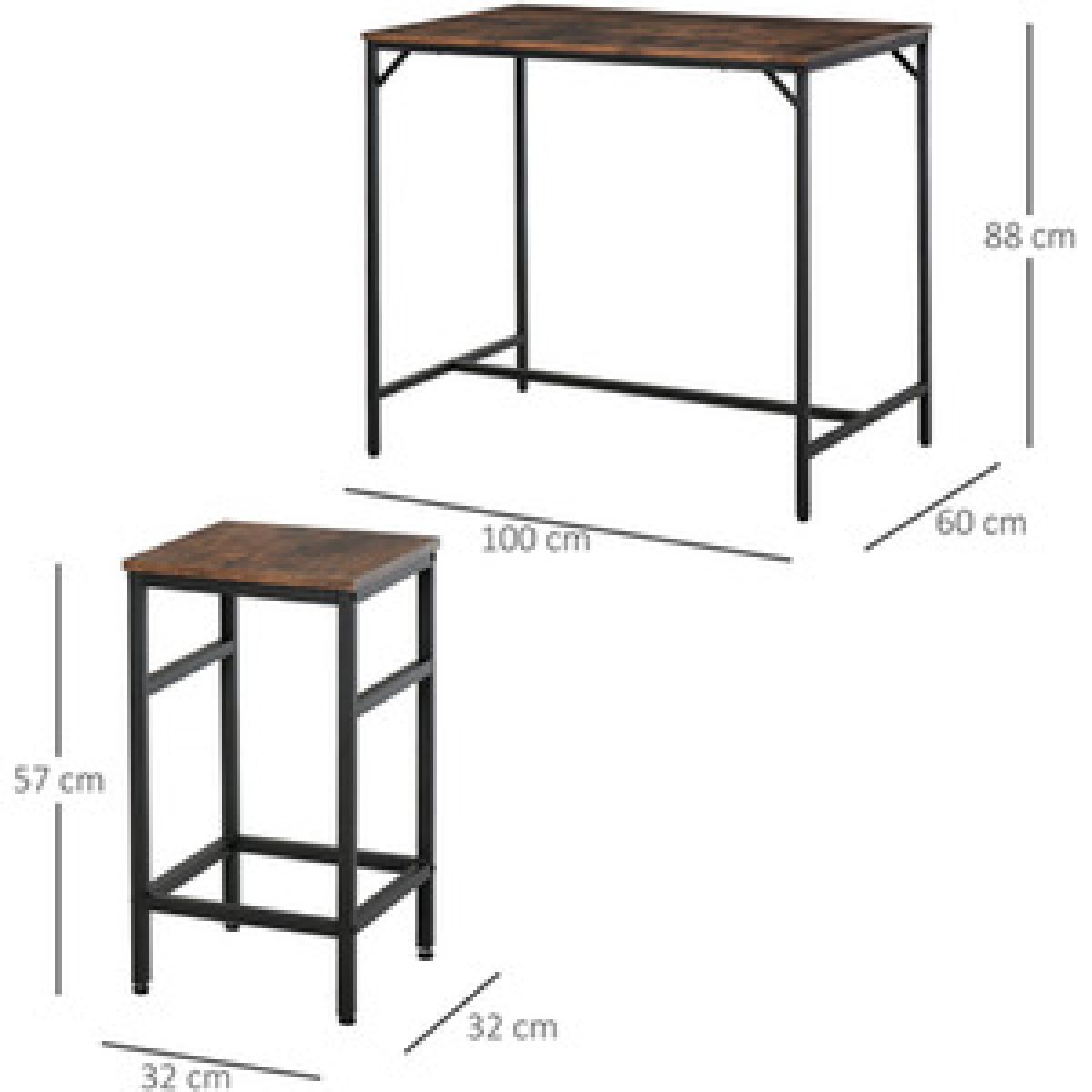 Industrial Rectangular Dining Set with 4 Stools - Black, Rustic Brown – image 2