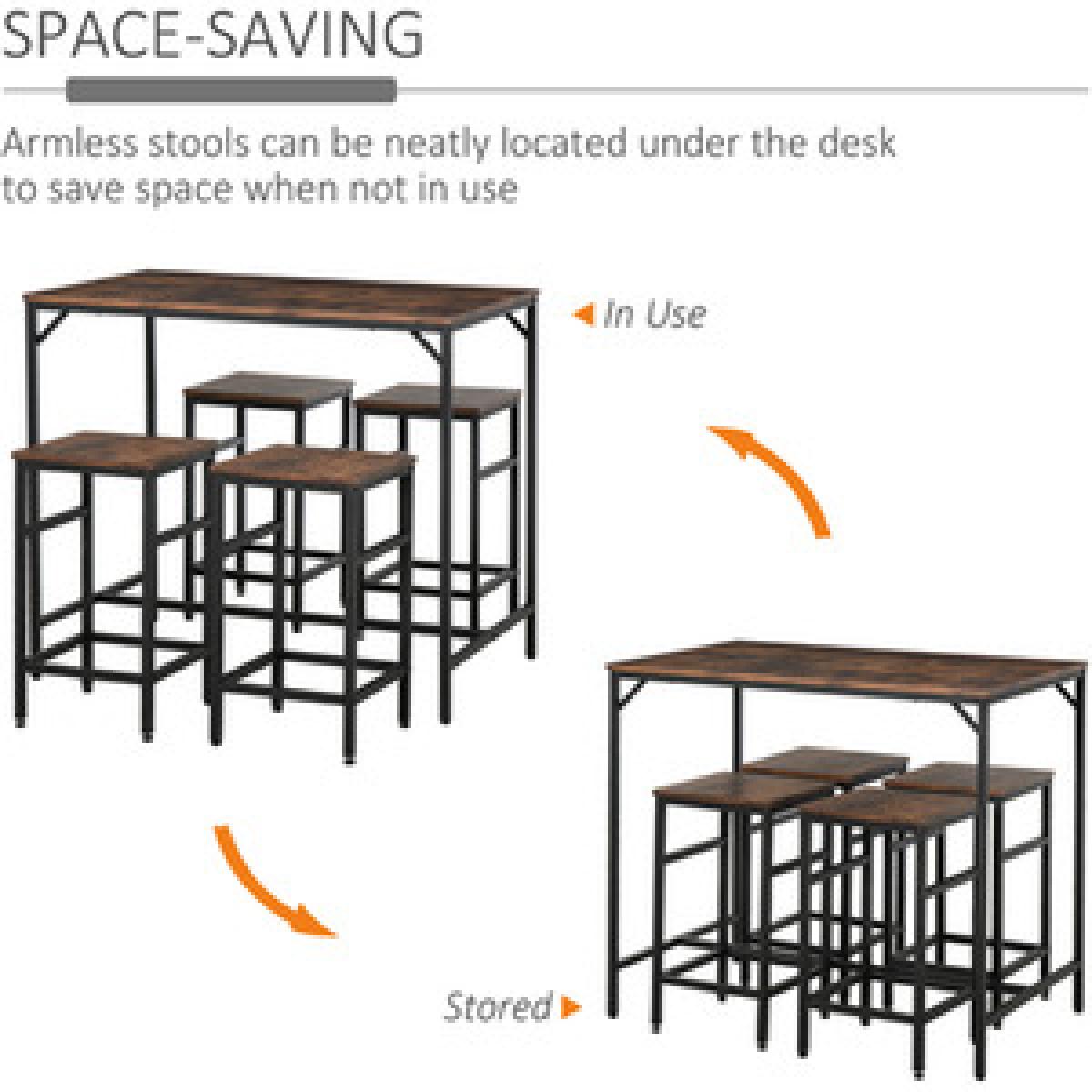 Industrial Rectangular Dining Set with 4 Stools - Black, Rustic Brown – image 3