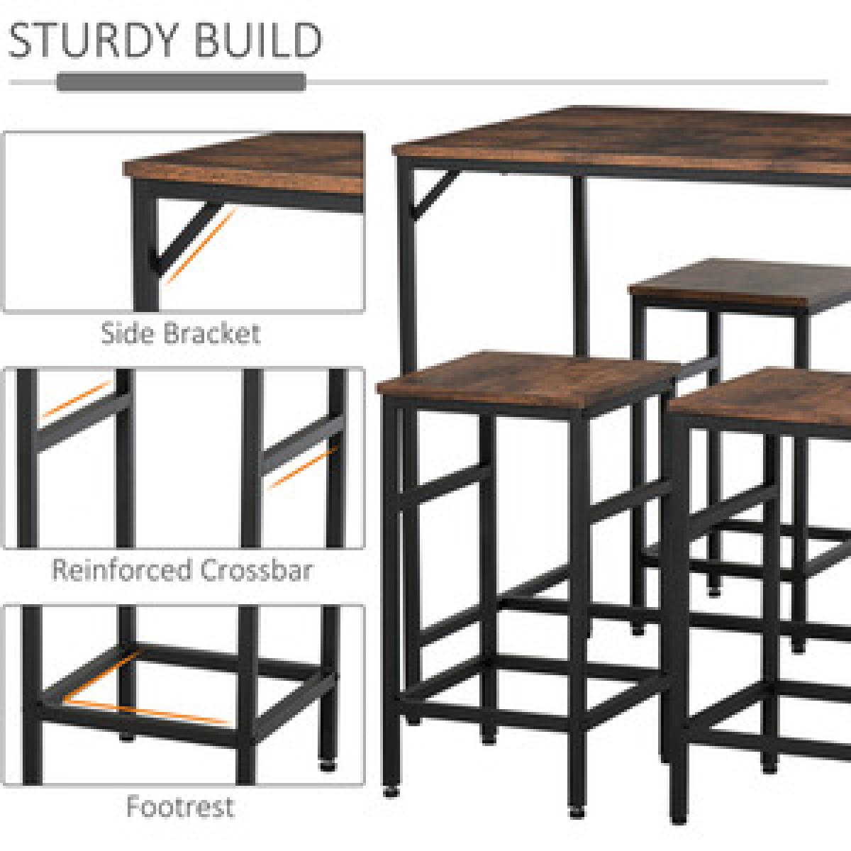 Industrial Rectangular Dining Set with 4 Stools - Black, Rustic Brown – image 4
