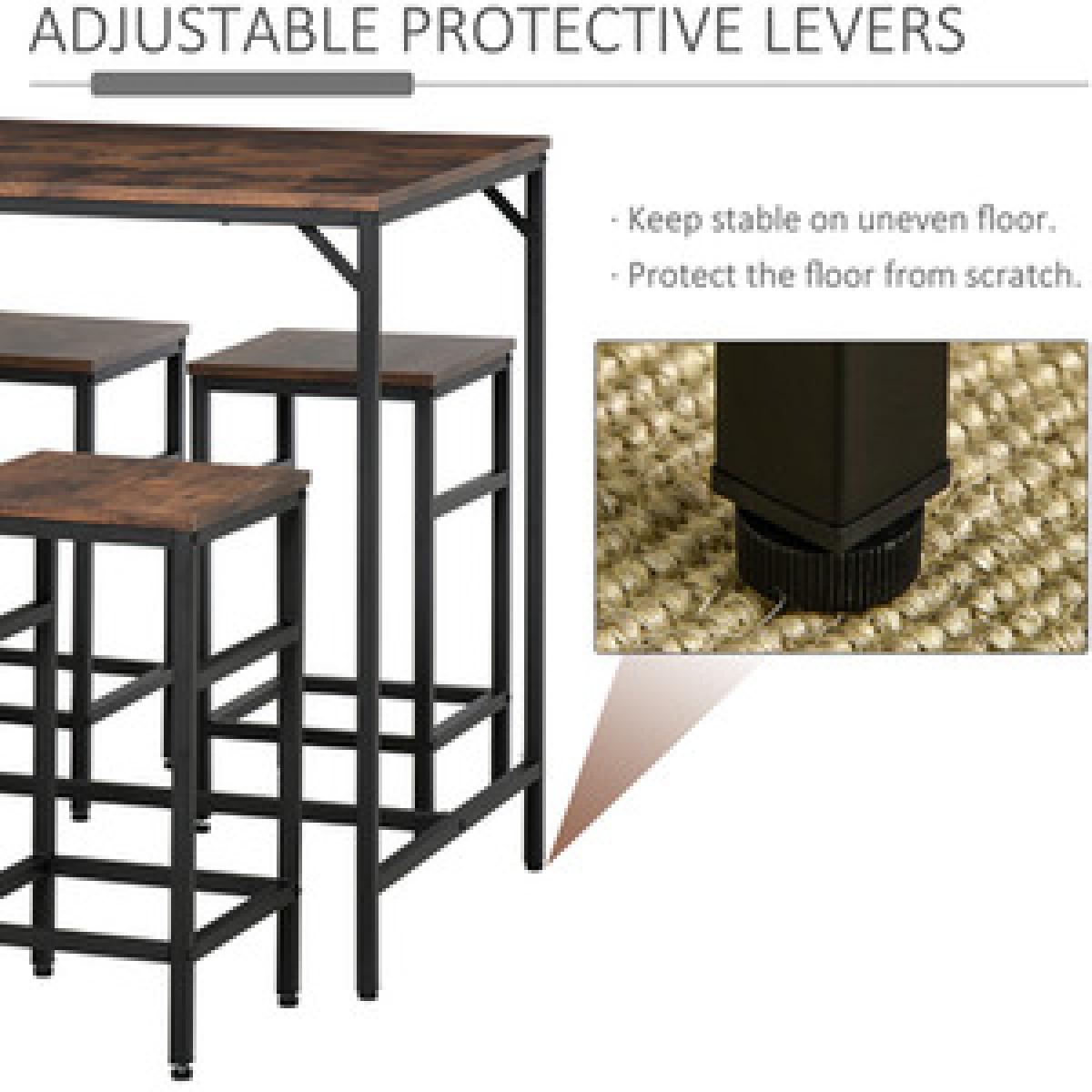 Industrial Rectangular Dining Set with 4 Stools - Black, Rustic Brown – image 5