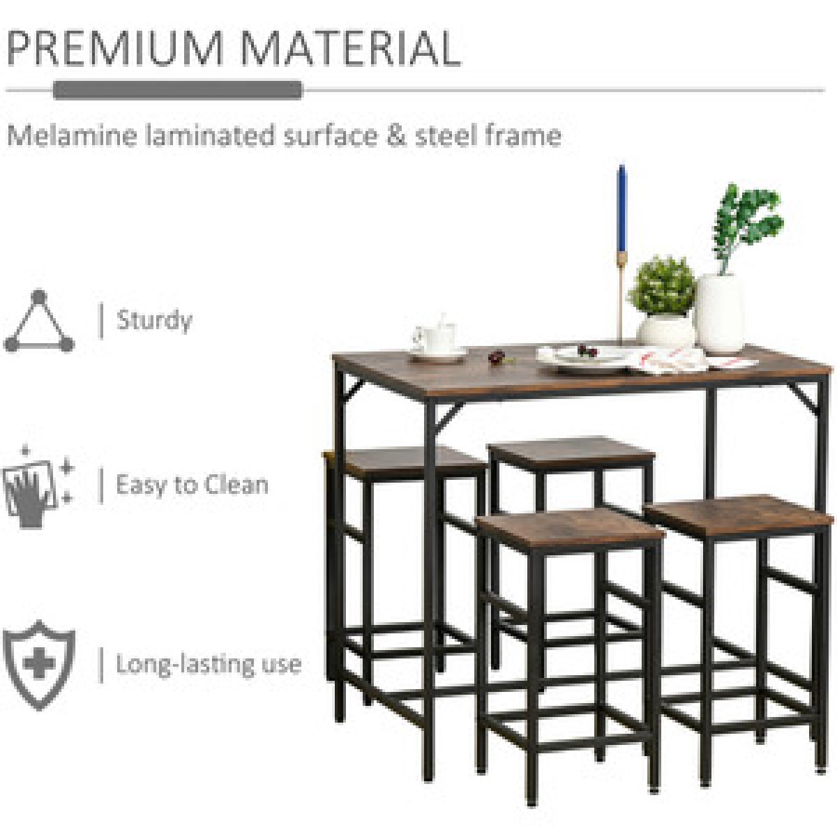 Industrial Rectangular Dining Set with 4 Stools - Black, Rustic Brown – image 6