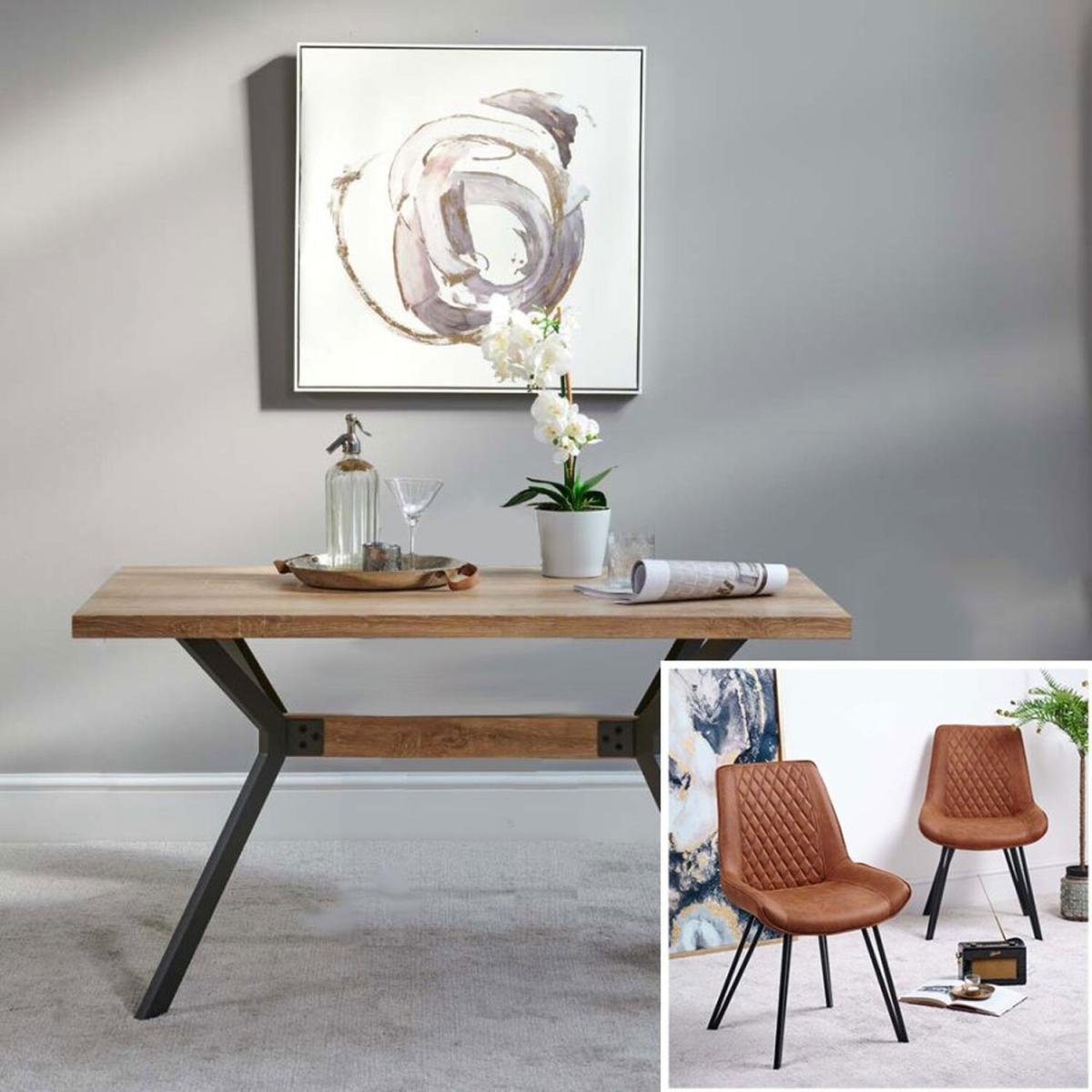 Kamala Dining Table 140cm 4 Finnick Dining Chairs - Tan