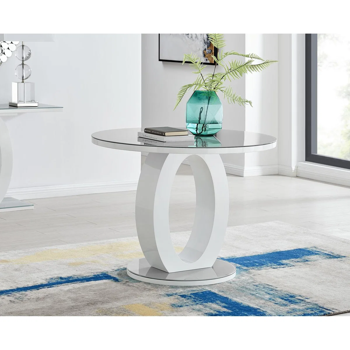 Giovani Round Grey 100cm Table and 4 Pesaro Silver Leg Chairs - Green – image 11