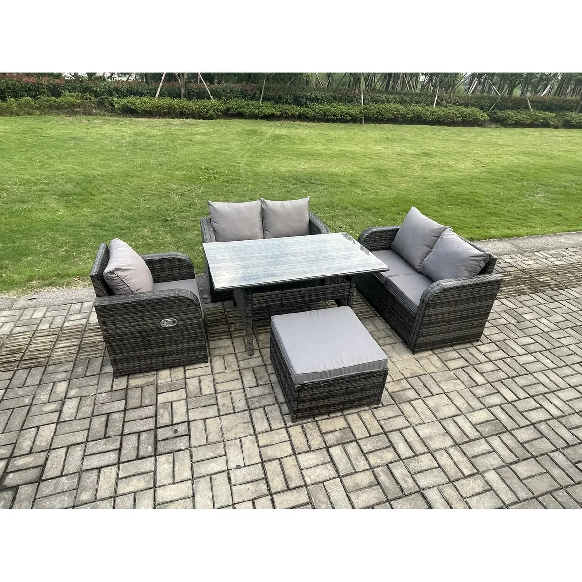 Fimous Rattan Lounge Sofa Dining Set with Footstool - Dark Grey – image 3