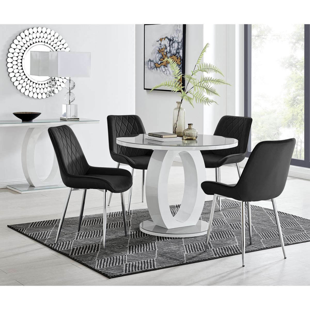 Giovani Round Grey 100cm Table and 4 Pesaro Silver Leg Chairs - Mustard – image 2