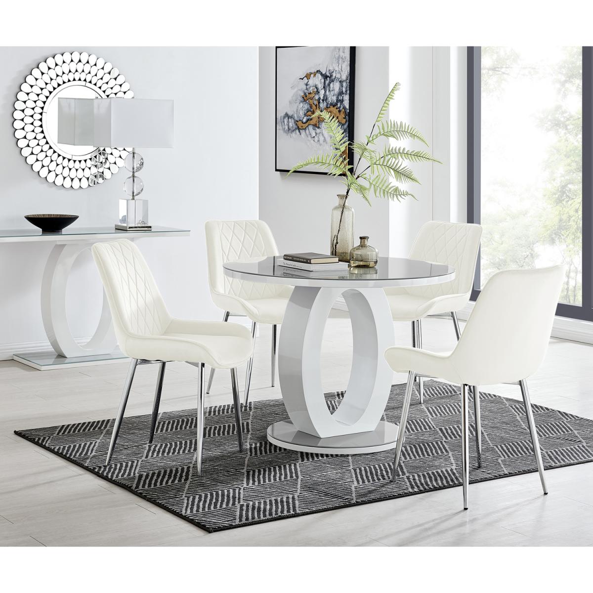 Giovani Round Grey 100cm Table and 4 Pesaro Silver Leg Chairs - Mustard – image 17