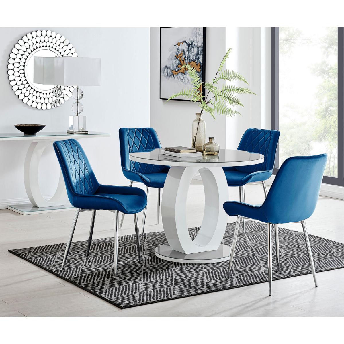 Giovani Round Grey 100cm Table and 4 Pesaro Silver Leg Chairs - Mustard – image 45