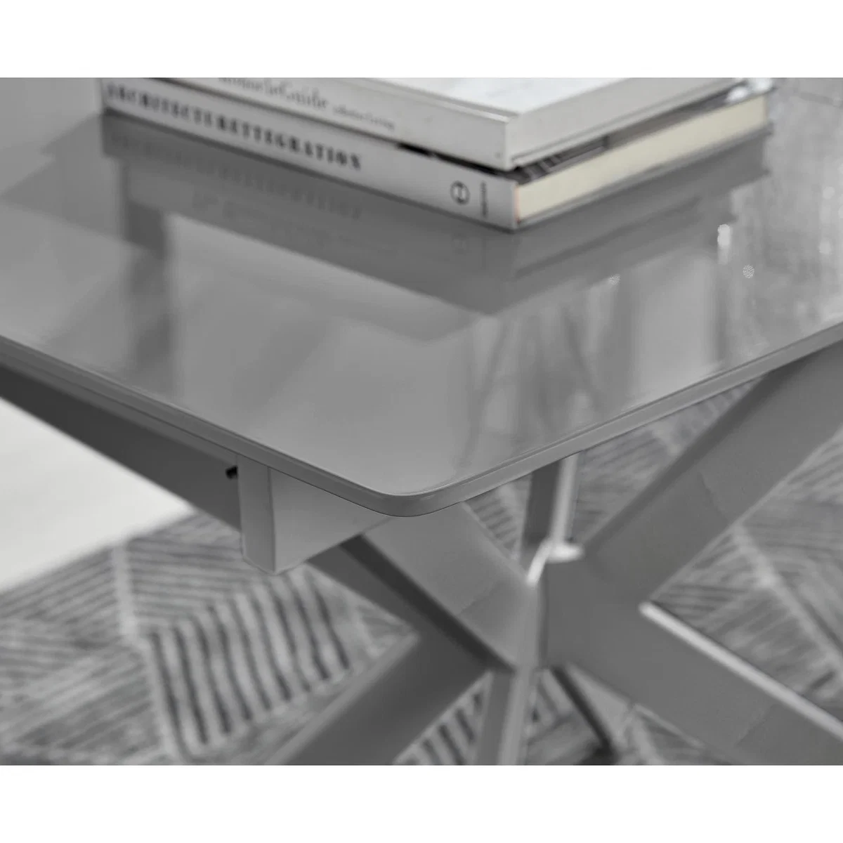 Lira 100cm Grey Metal Extending Dining Table 4 Pesaro Black Leg Chairs - Blue – image 9