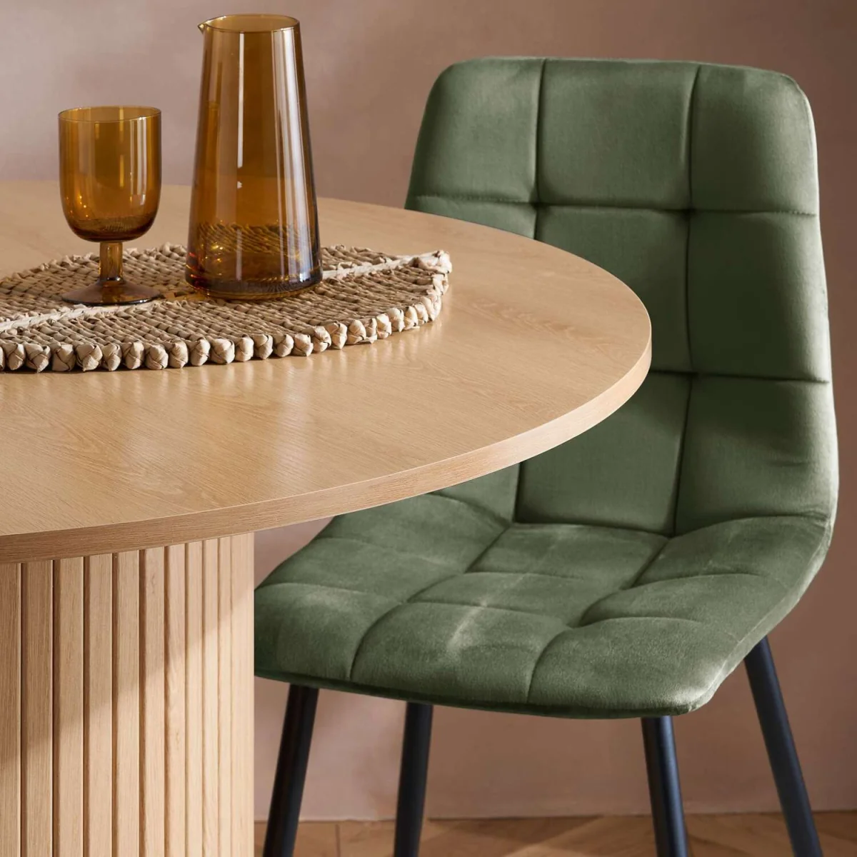Birlea Axel Round Fluted Dining Table with 4 Chairs - Oak – image 4