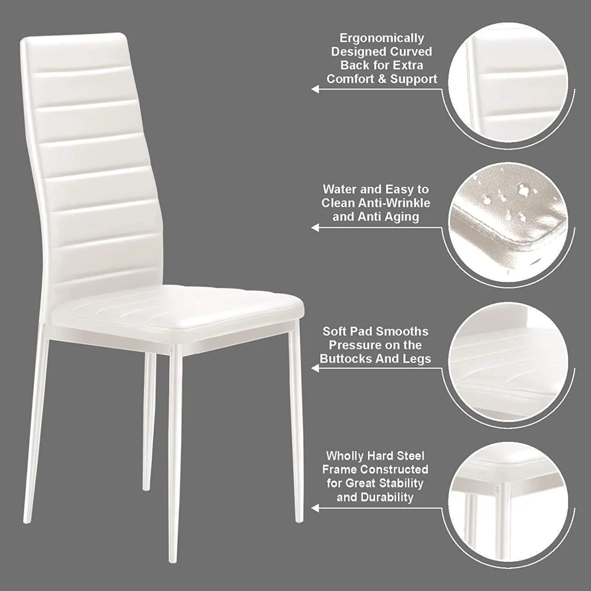 Modern Dining Table with 6 White faux leather padded Chairs Kitchen Furniture - Brown – image 2
