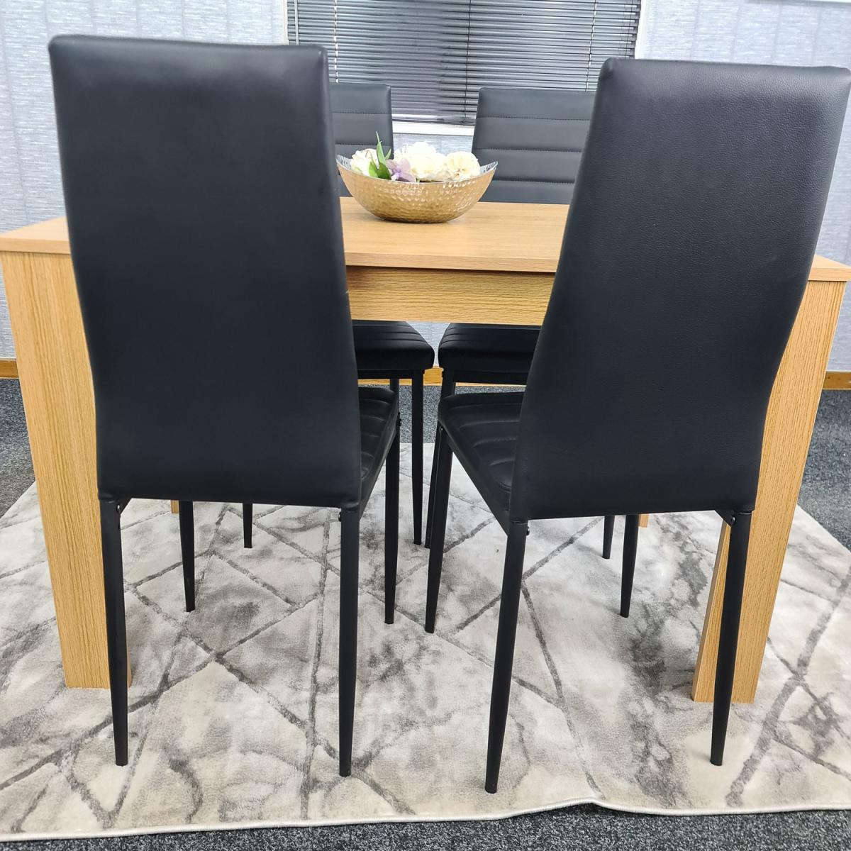 Oak Dining Table and 4 Black Metal Faux Leather Chairs - Oak Effect – image 8