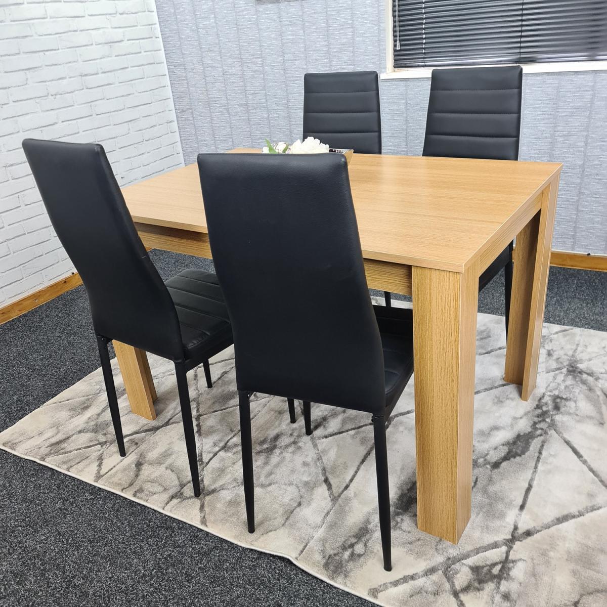 Oak Dining Table and 4 Black Metal Faux Leather Chairs - Oak Effect – image 9