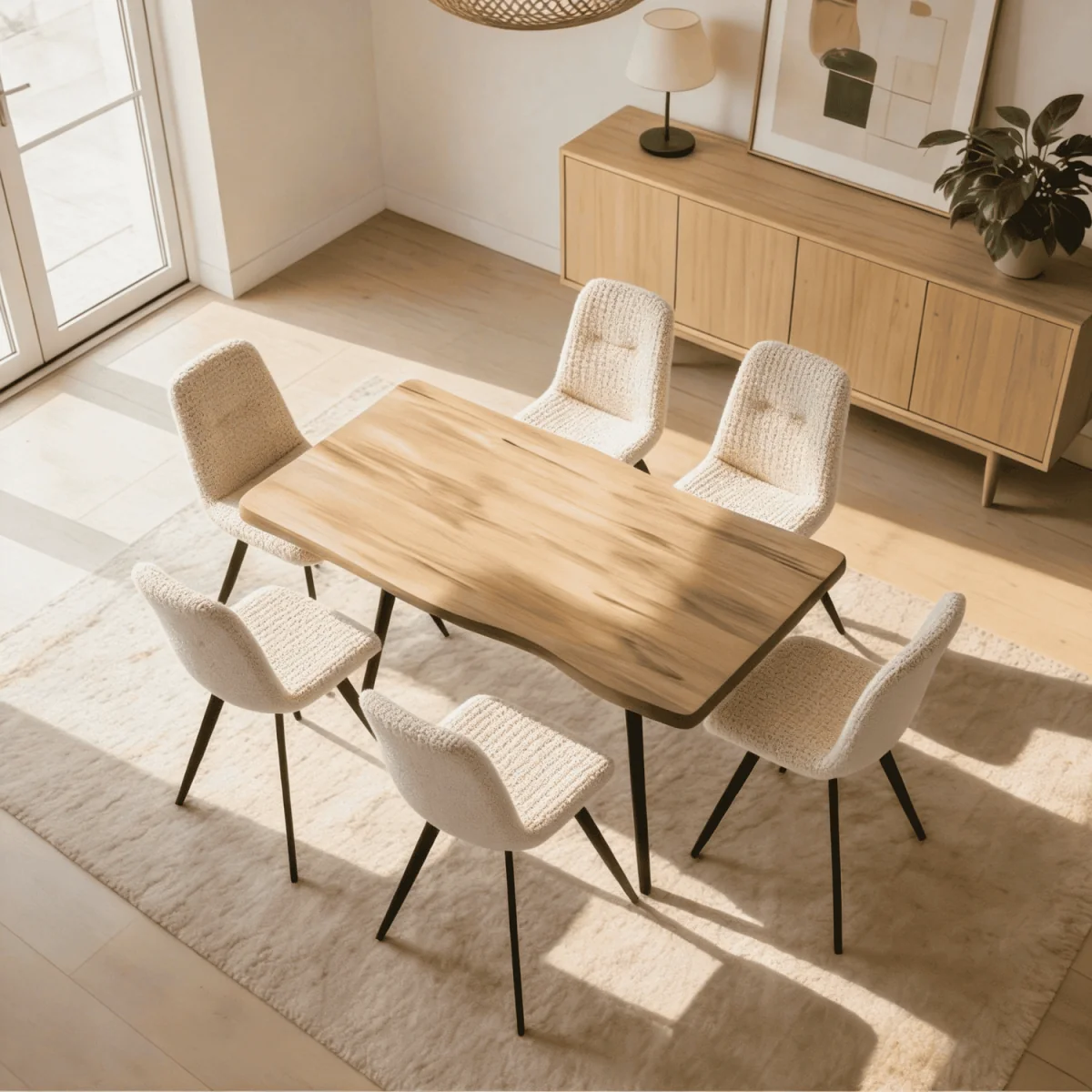 Avara Oakgrain Effect Dining Table and Ashford Upholstered Chairs Set - Oak effect & Off White / 140cm / MDF, Metal, Foam, Fabric / Table & 6 chair – image 1