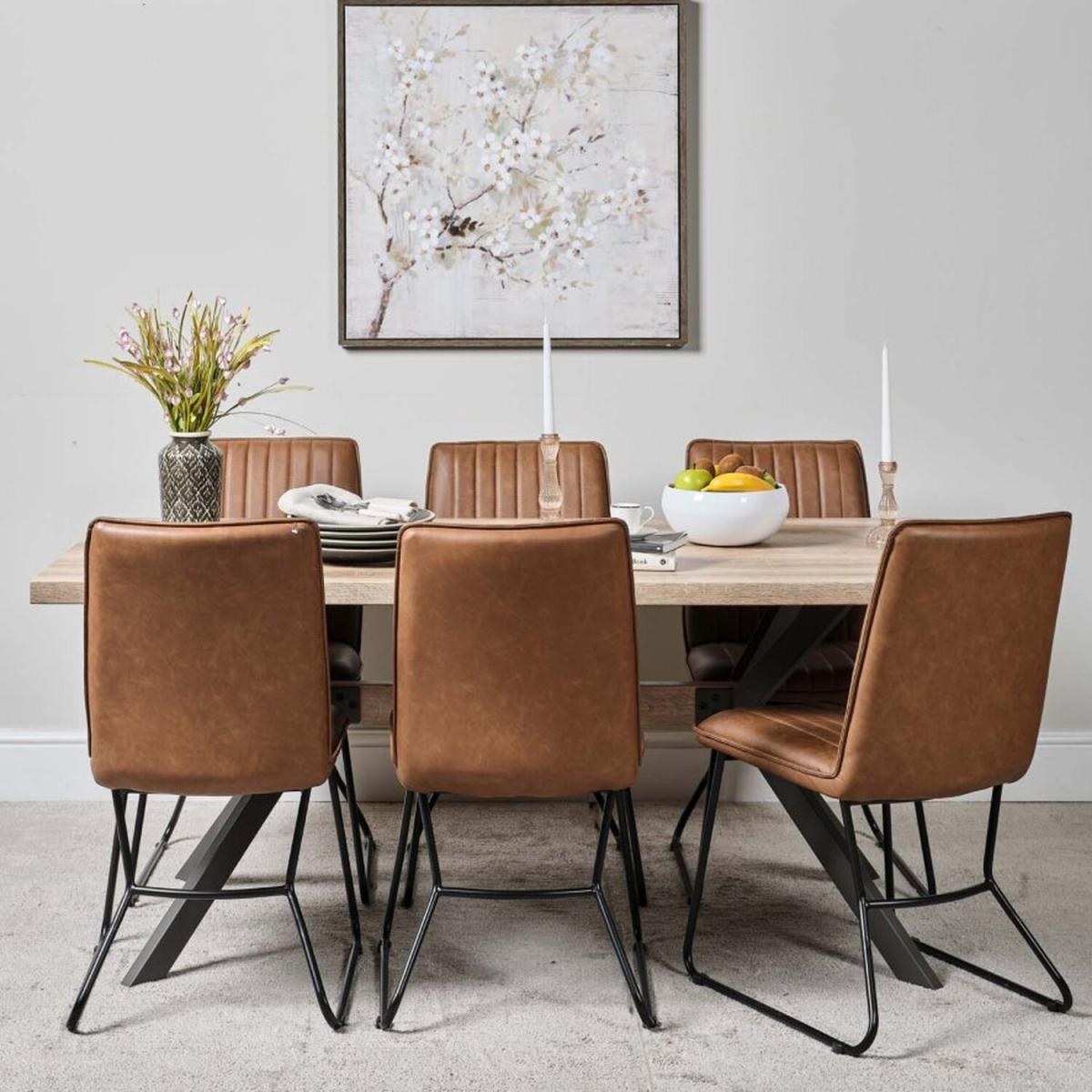 Kamala 180cm Dining Table 6 York Dining Chairs - Tan