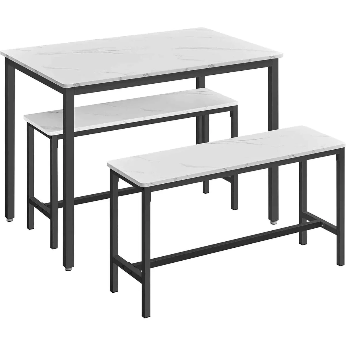 3 Piece Dining Table and Bench Set for 4, White & Black - Marble White, Ink Black – image 4