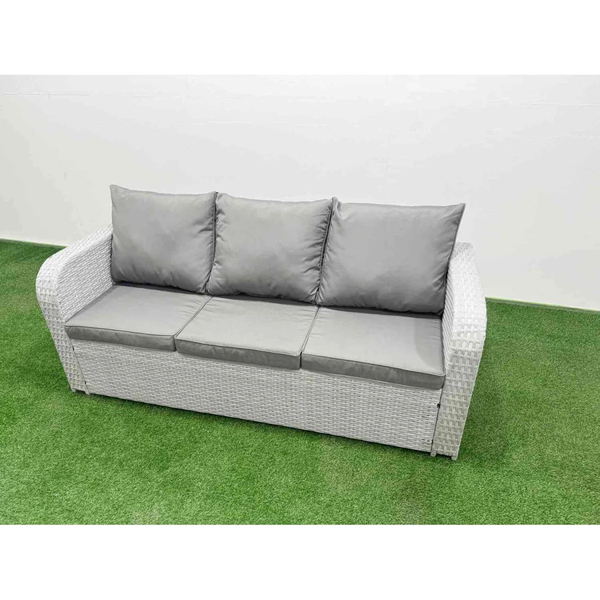 Fimous 7-Piece PE Rattan High-Back Patio Sofa & Dining Set with Reclining Chairs, Light Grey. - Light Grey – image 4