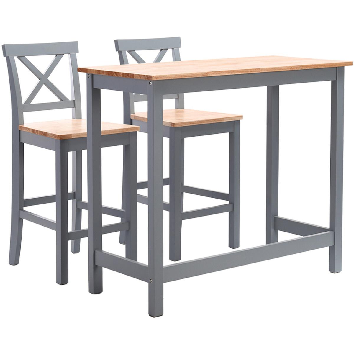 Modern Pine Wood Dinning Bar Table High Chair Stool Set - Grey – image 2