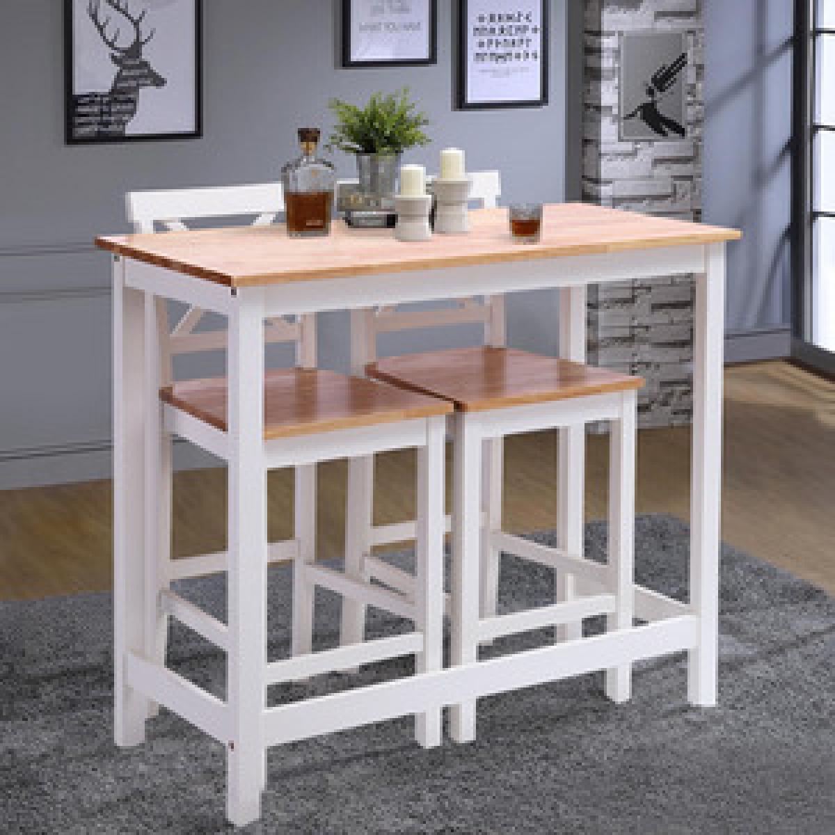 Modern Pine Wood Dinning Bar Table High Chair Stool Set - Grey – image 12