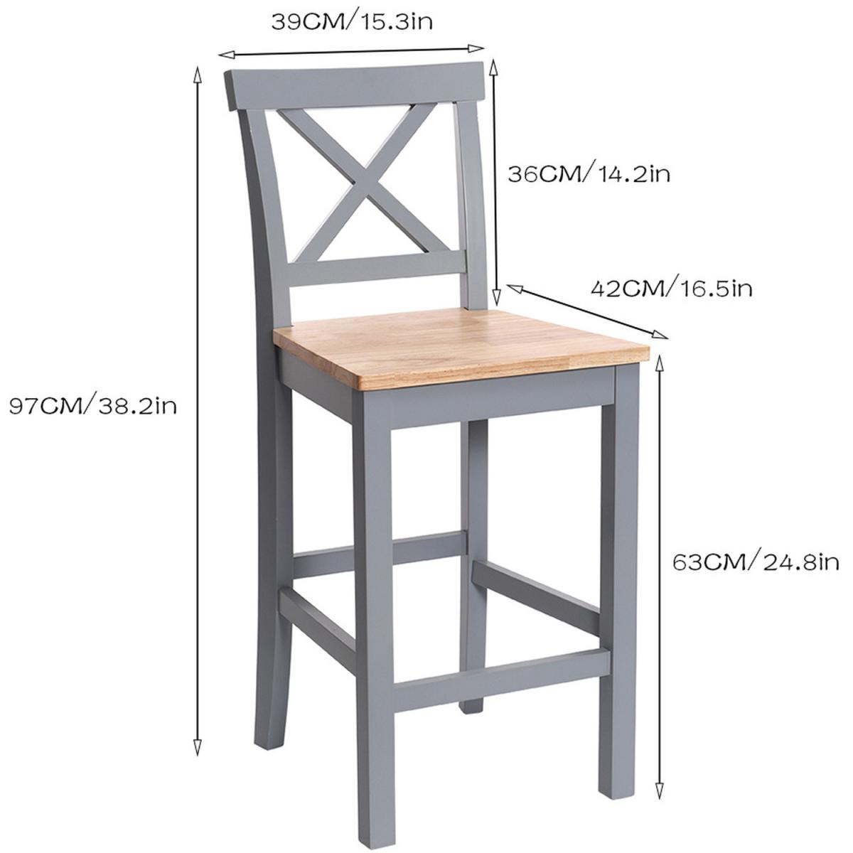 Modern Pine Wood Dinning Bar Table High Chair Stool Set - Grey – image 5
