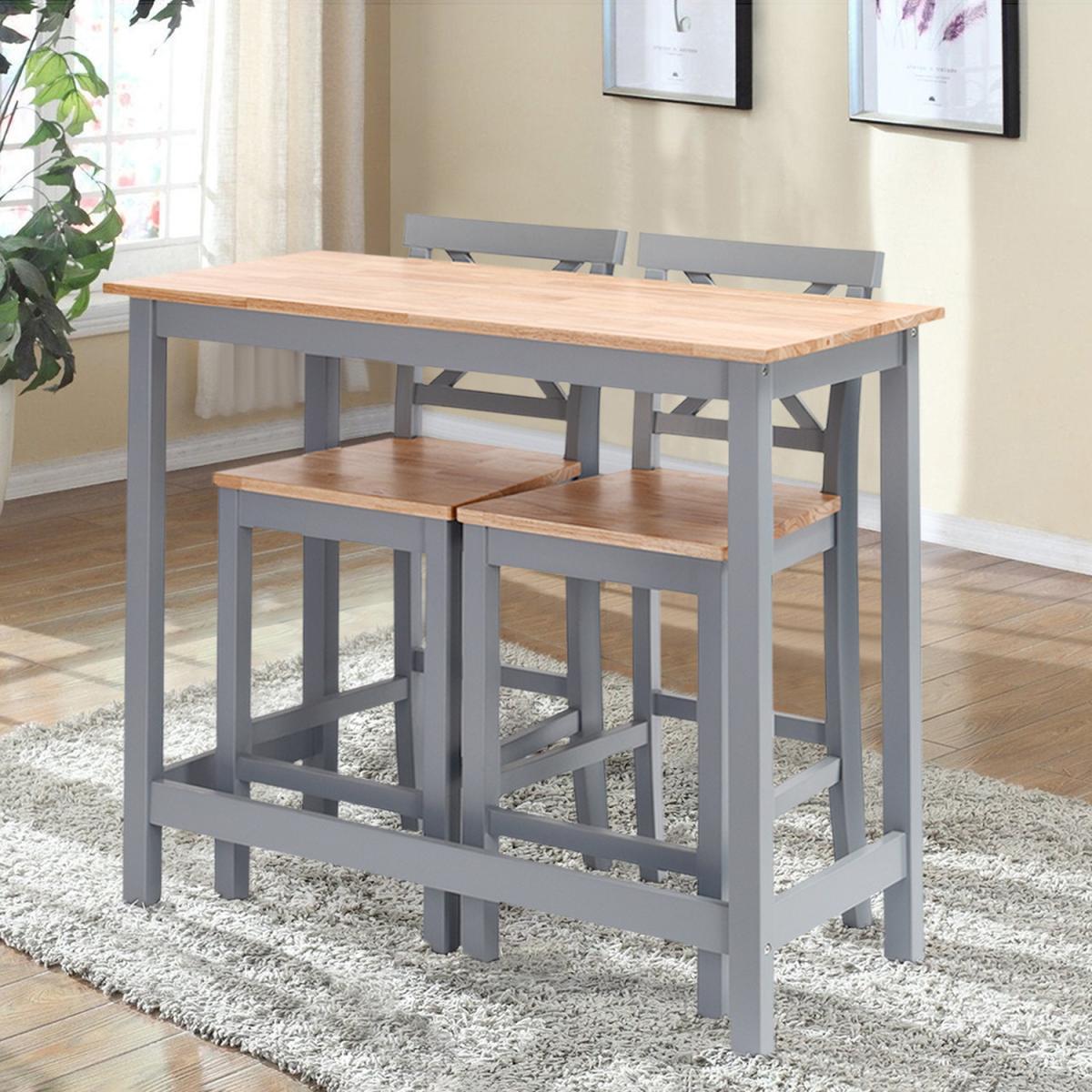 Modern Pine Wood Dinning Bar Table High Chair Stool Set - Grey – image 1