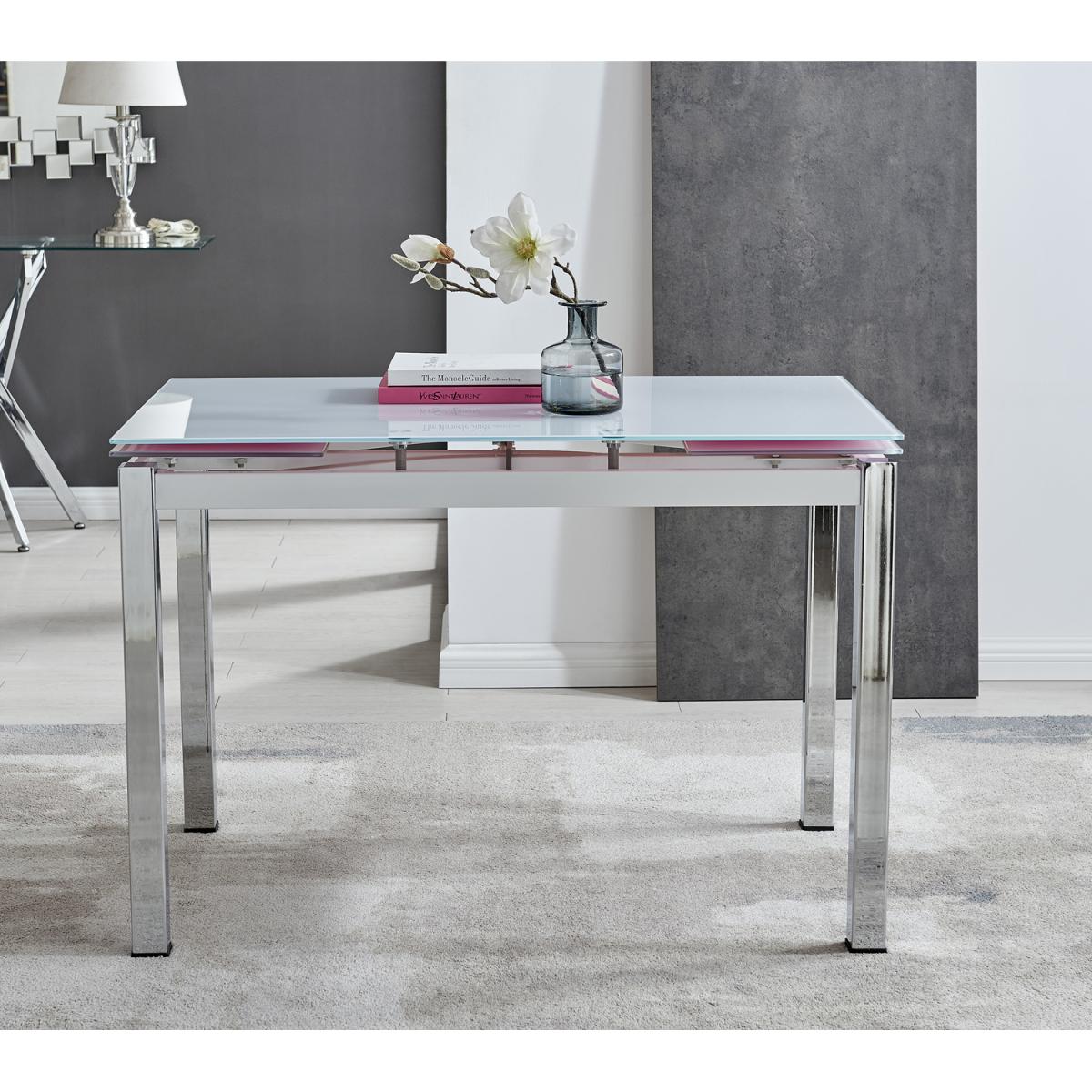Enna White Glass Extending Dining Table With Four Pesaro Gold Leg Chairs - Grey – image 8