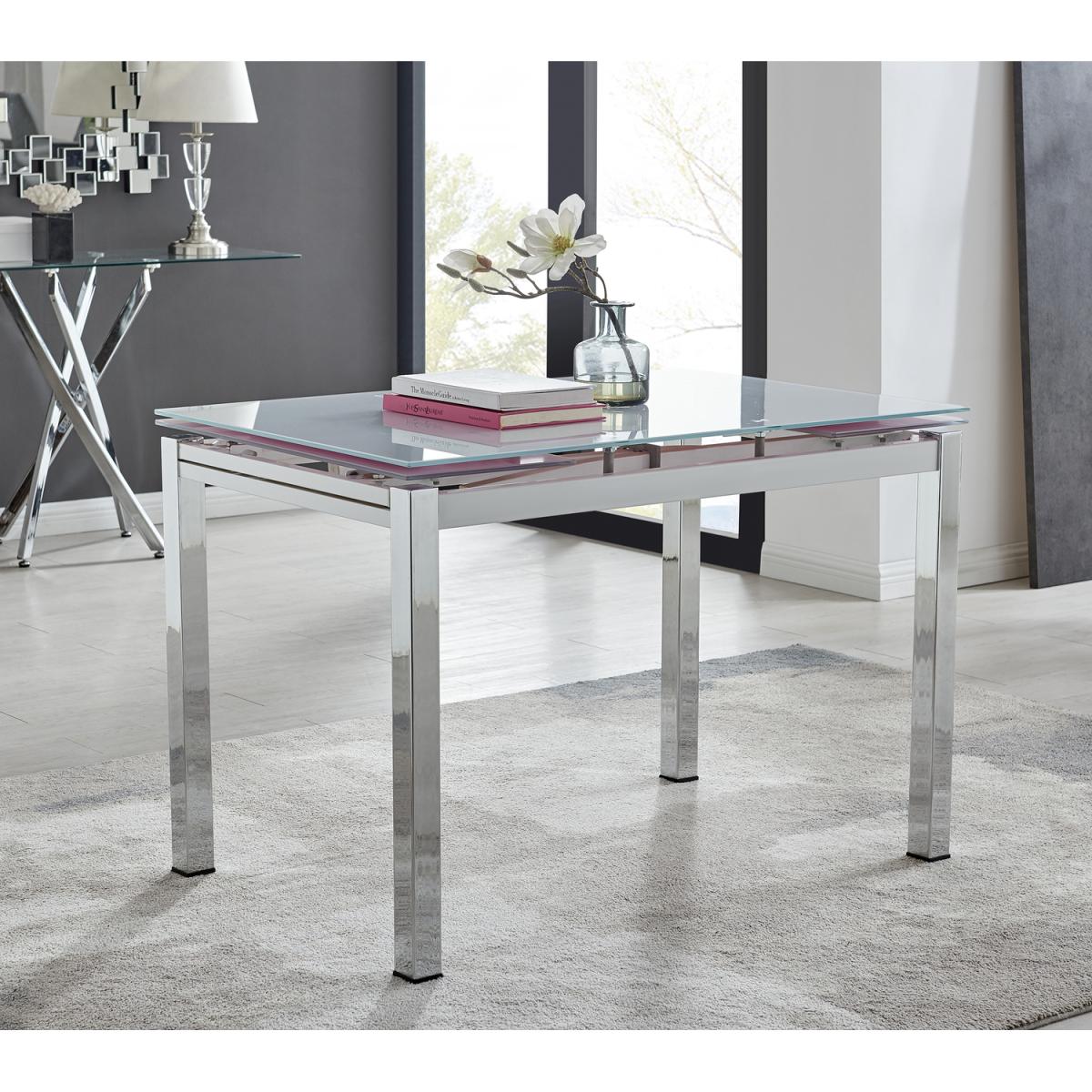 Enna White Glass Extending Dining Table With Four Pesaro Gold Leg Chairs - Grey – image 9