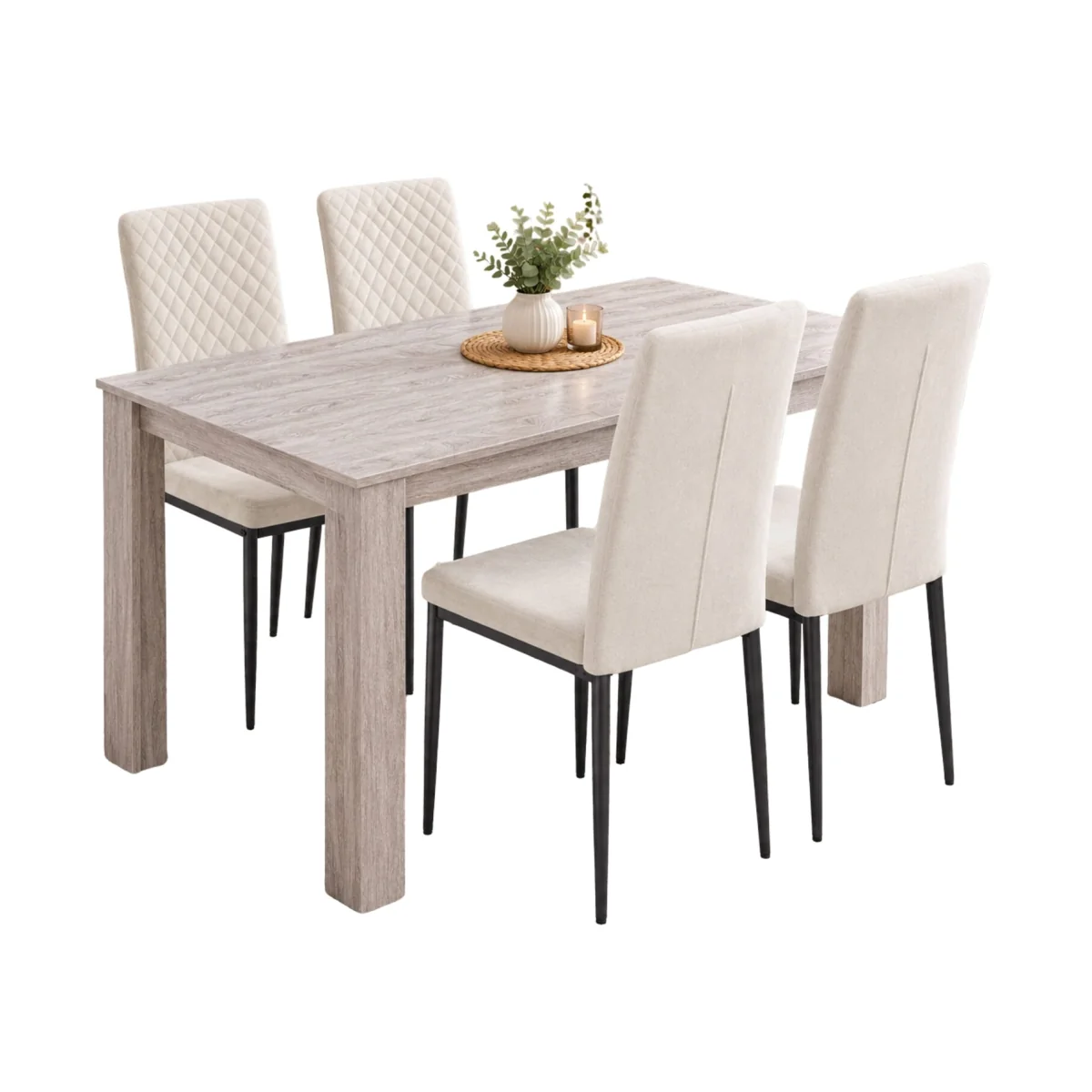 Arrow Grey Dining Table and 4 Cream High Back Diamond Stitch Velvet Chairs with Metal Legs - Cream – image 1