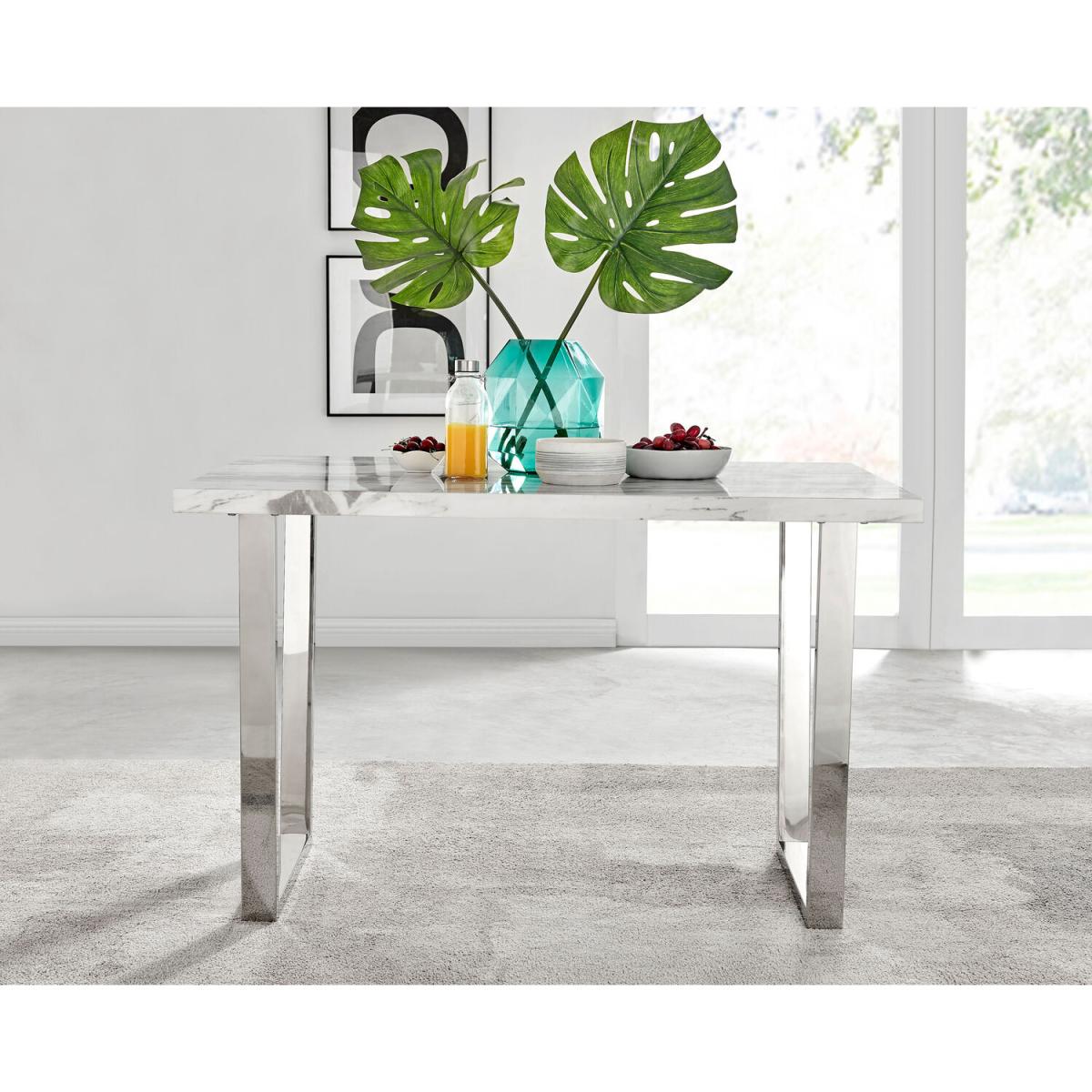 Kylo White Marble Effect Dining Table and 4 Nora Silver Leg Chairs - Light Grey – image 2