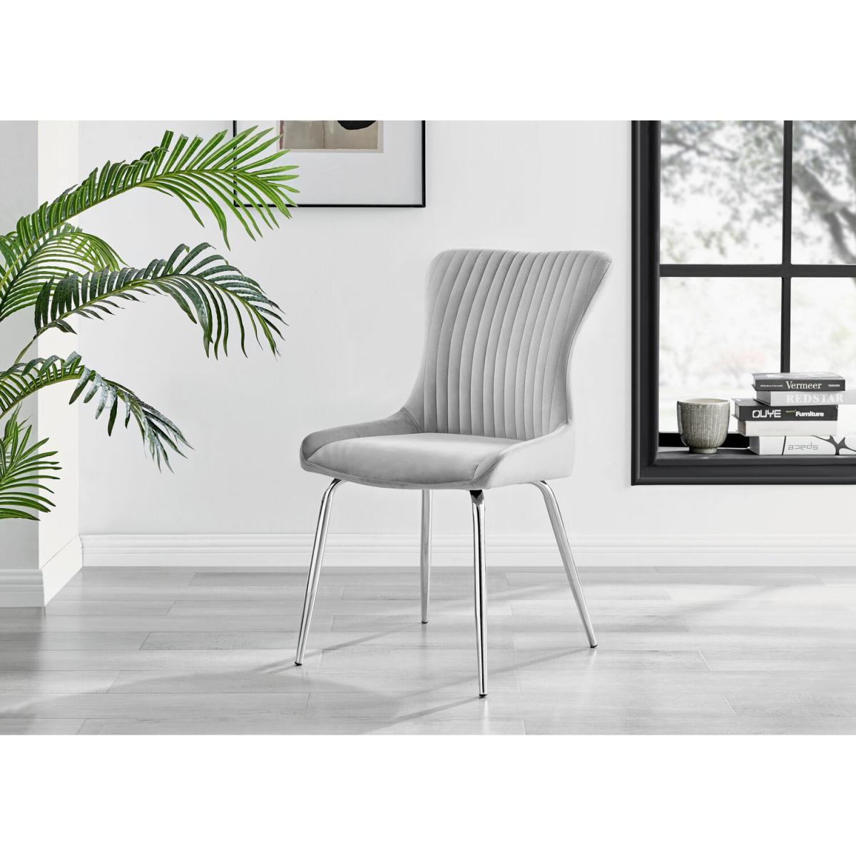 Kylo White Marble Effect Dining Table and 4 Nora Silver Leg Chairs - Light Grey – image 7
