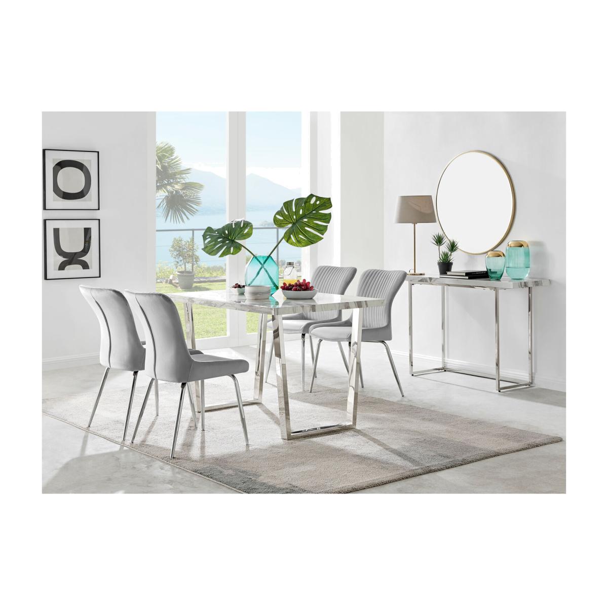 Kylo White Marble Effect Dining Table and 4 Nora Silver Leg Chairs - Light Grey – image 1