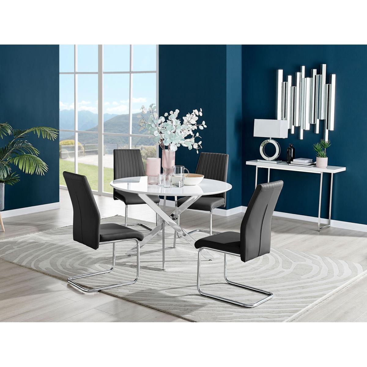 Novara White High Gloss 120cm Dining Table 4 Lorenzo Chairs - Mustard – image 13