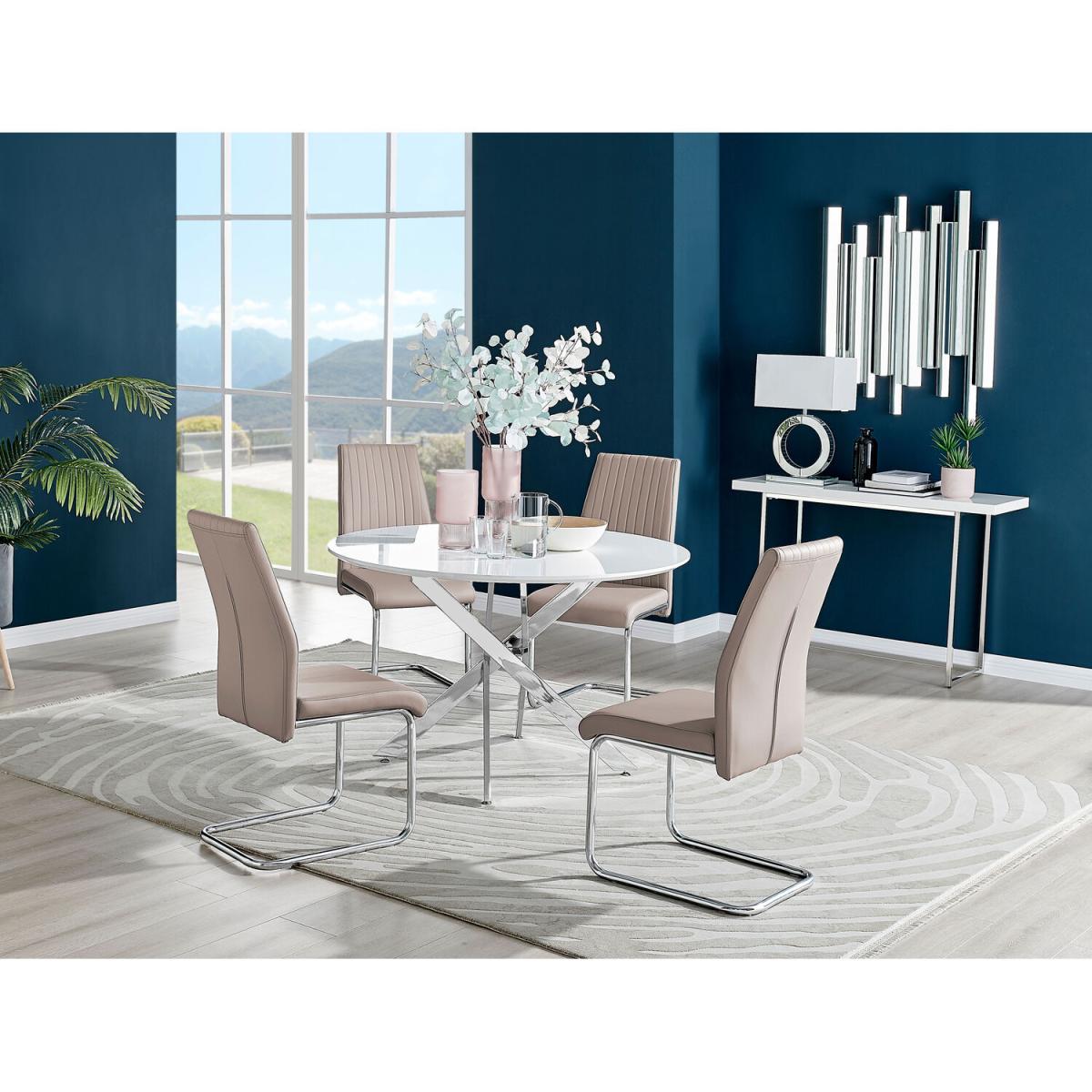 Novara White High Gloss 120cm Dining Table 4 Lorenzo Chairs - Mustard – image 22