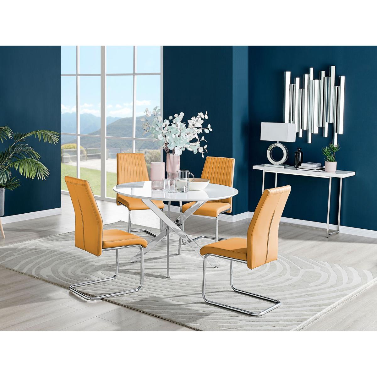 Novara White High Gloss 120cm Dining Table 4 Lorenzo Chairs - Mustard – image 38