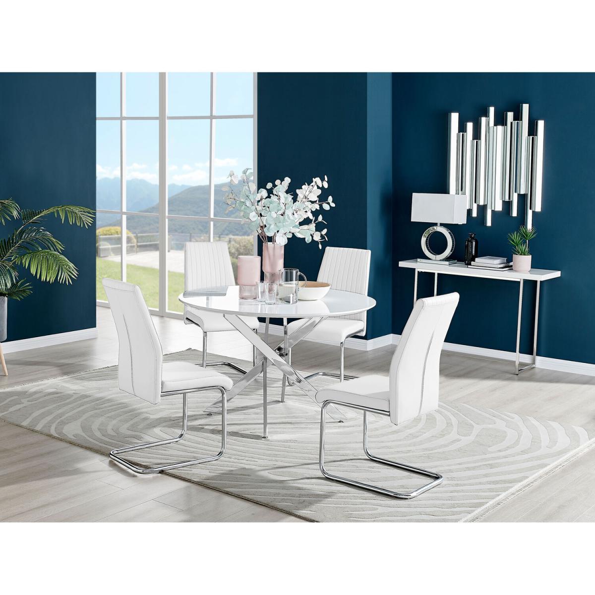 Novara White High Gloss 120cm Dining Table 4 Lorenzo Chairs - Mustard – image 46